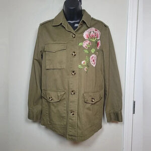 Jealous Tomato Embroidered Floral Green Button Up Shacket sz S